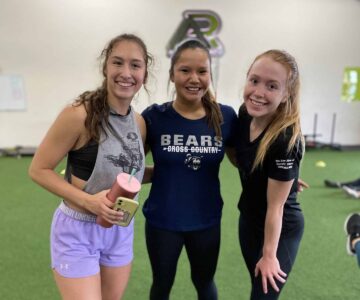 College-Prep-Athletes Three female collegiate athletes posing for a group photo.