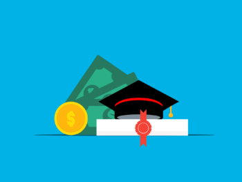Athlete Ready college athlete scholarship blog title picture of an illustration of a graduation cap, a diploma, and money.